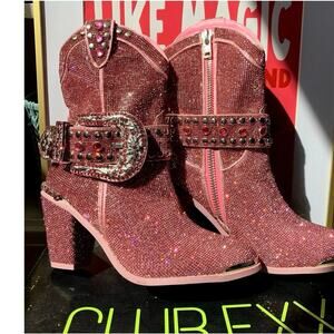 Dolls Kill Pink Glitter Ankle Boots